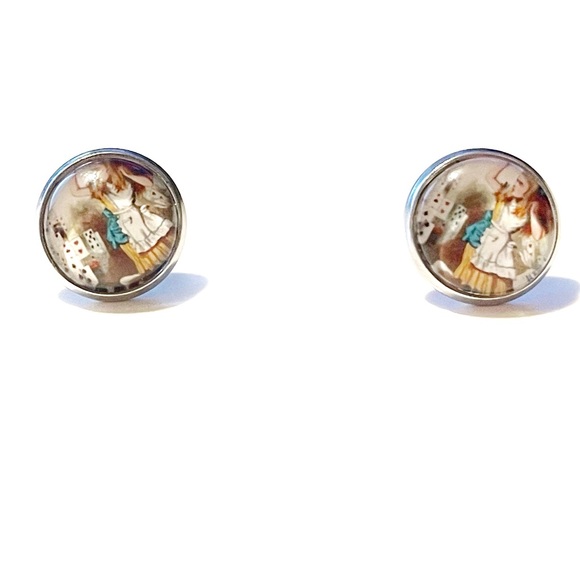 10/$10Alice in Wonderland glass front earrings, 12mm New - Picture 9 of 12